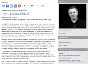 Plastic Surgeon in Charleston to Participate in National BRA Day breast reconstruction, breast implants, plastic surgery, plastic surgeon, charleston sc